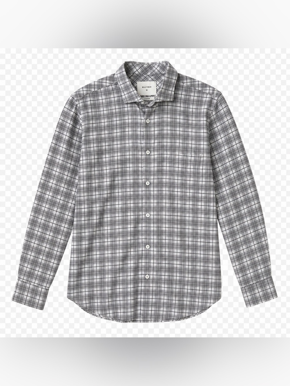 Billy Reid Mens Medium Plaid Button Down Shirt Gray White Cotton Standard Fit